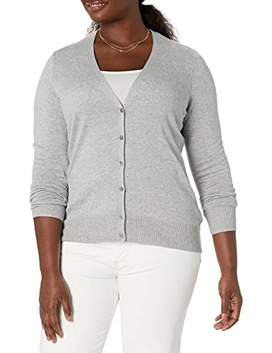 Amazon Essentials - Cárdigan ligero con cuello en V para mujer, Gris (Light Grey Heather Lgh), US S (EU S-M)