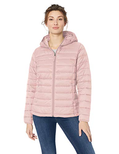Amazon Essentials - Chaqueta acolchada con capucha para mujer, plegable, ligera y resistente al agua, Rosa (light pink), US XS (EU XS-S)
