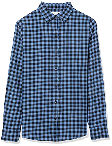Amazon Essentials Long-Sleeve Classic-Fit Lightweight Plaid Flannel Shirt Athletic-Shirts, Negro/Azul, Cuadros de Vichy, S