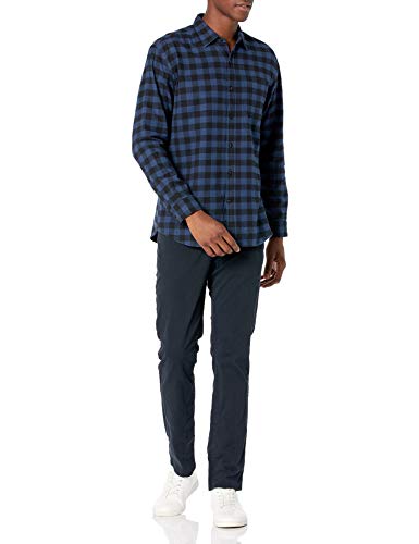 Amazon Essentials Regular-Fit Long-Sleeve Flannel Shirt Camisa, Azul, Cuadros De Vichy Grandes, S