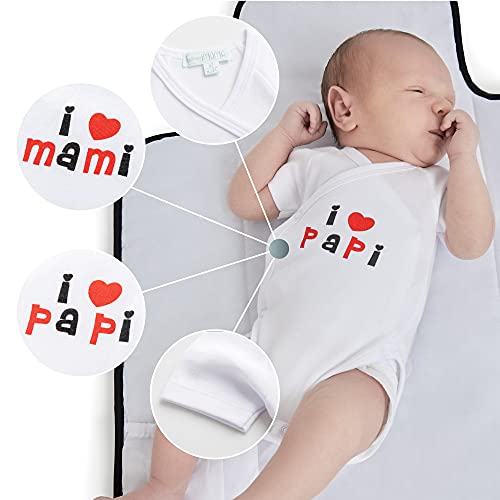 Amomí Body Bebé Cruzado para Recién nacido Manga Corta personalizados I Love❤️mami, I Love❤️papi 1 Mes100% algodón combed (1 Mes, A21045)