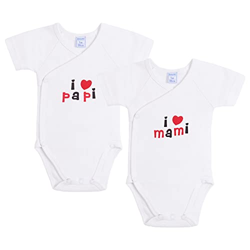 Amomí Body Bebé Cruzado para Recién nacido Manga Corta personalizados I Love❤️mami, I Love❤️papi 1 Mes100% algodón combed (1 Mes, A21045)