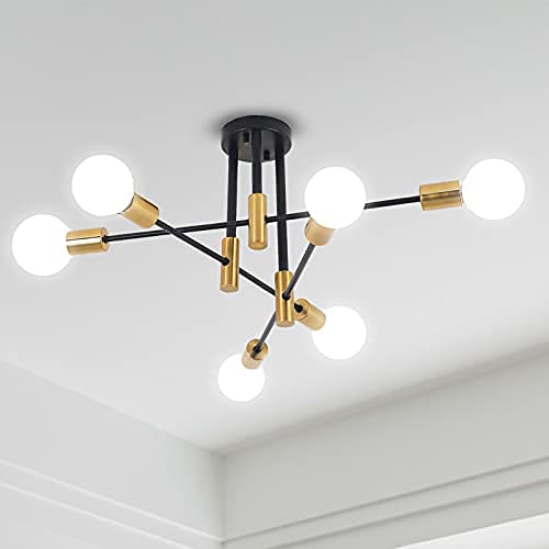 ANDAST Lámparas Industriales de Techo, 6 Luces Sputnik Vintage Retro Industrial Chandelier, Retro Black E27 Modern Ceiling Lamp for Living Room Bedroom Loft Kitchen(Diámetro 83cm)