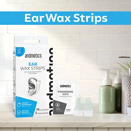 andmetics Ear Wax Strips – Cera depiladora para orejas, 8 pares Wax Strips y 2 toallitas calmantes