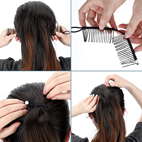 Androxeda 2 piezas Clips de pelo de plátano vintage Accesorio para el cabello elástico 30 dientes Clips de peine de plátano para cabello rizado ondulado grueso grueso naturalmente rizado (negro/rosa)