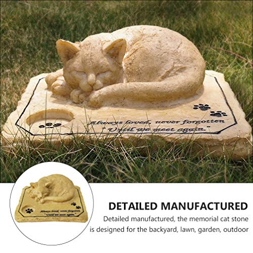 Angoily Marcador de Piedra para Mascotas en Memoria de Gato Escultura de Gato en 3D Piedra para Jardín Lápida Pérdida de Gato con Portavelas