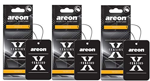 AREON X Ambientador Vainilla Coche Casa Colgante Colgar Olor Perfume Original Negro Cartón Retrovisor Oficina 2D (Vanilla Pack de 3)