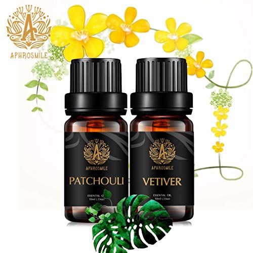 Aromaterapia aceite esencial kit para Diffuser- Vetiver, pachulí Aceite esencial, terroso aceite esencial set, 100% Pure Vetiver aceite esencial kit, 2x10ml Grado Terapéutico pachulí aceite set