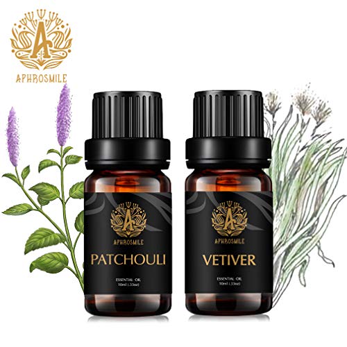 Aromaterapia aceite esencial kit para Diffuser- Vetiver, pachulí Aceite esencial, terroso aceite esencial set, 100% Pure Vetiver aceite esencial kit, 2x10ml Grado Terapéutico pachulí aceite set