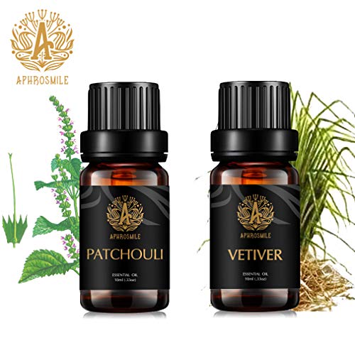 Aromaterapia aceite esencial kit para Diffuser- Vetiver, pachulí Aceite esencial, terroso aceite esencial set, 100% Pure Vetiver aceite esencial kit, 2x10ml Grado Terapéutico pachulí aceite set