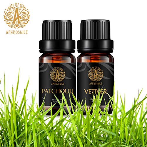 Aromaterapia aceite esencial kit para Diffuser- Vetiver, pachulí Aceite esencial, terroso aceite esencial set, 100% Pure Vetiver aceite esencial kit, 2x10ml Grado Terapéutico pachulí aceite set