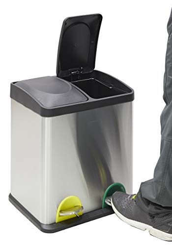 Arregui Step Bin CR705-30L Cubo de Basura y Reciclaje con Pedal, de Acero Inoxidable, con 2 Cubos Interiores, 2 x 15L (30L), Gris