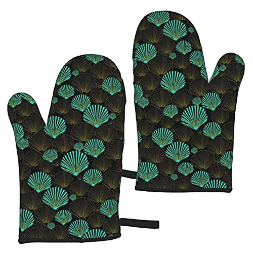 ARRISLIFE BBQ Mitones para ollas de Horno,One In A Million Teal Sea Shells On Black by Salzanos 1 Pair Guantes de microondas with Bucle Colgante for Cocina,Horneando