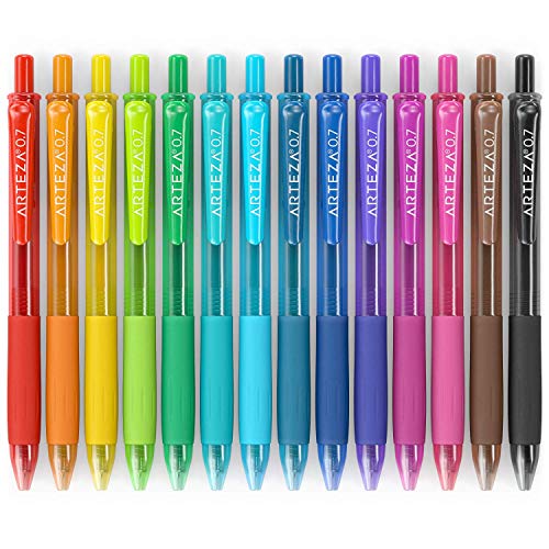 Arteza Bolígrafos de gel de colores, paquete de 14 tonos vivos diferentes, punta fina de 0.7 mm, 14 plumas de gel para escribir en tu diario, dibujar, hacer garabatos y tomar notas