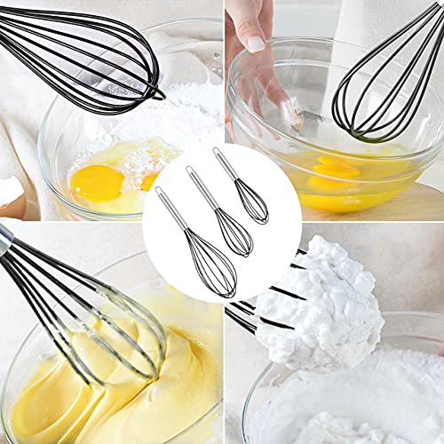 Aukiita Batidor de Cocina Manual, 3 Piezas Varillas Silicona con Mango de Acero Inoxidable para Mezclar Huevos Masa Crema, Batidor Globo con Cucharas Medidoras y Cepillo Pastelería