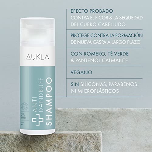 AUKLA - Champú anticaspa que protege del picor y la sequedad del cuero cabelludo, testado dermatológicamente, fabricado en Alemania, 200 ml