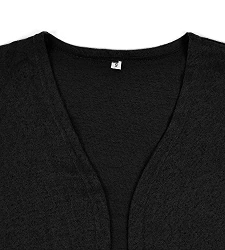 AUSELILY Mujer Cárdigans Largos con Bolsillos Jersey Ligero de Punto con Frente Abierto Suéter de Manga Larga Elegante para el Invierno(Negro,3XL)