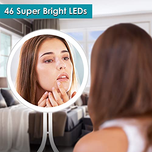 Auxmir Espejo de Mesa con Luces Led, Espejo Maquillaje de Tocador Ultra Alta Definición, Espejo Cosmético con Aumento 10x, USB Recarcable, Pantalla Tactil Inteligente, Blanco