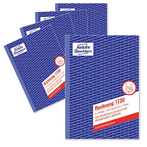 Avery Dennison 1730-5 - Cuaderno de facturas (A5, 5 unidades, 2 hojas por factura, 40 hojas)