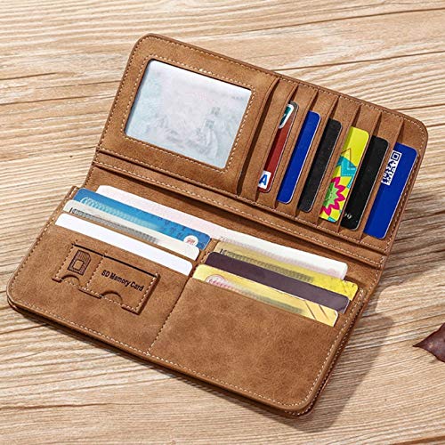 Ba30DEllylelly Cartera de Cuero PU Larga y Suave de la Vendimia Monedero Masculino Hombres de Negocios ultrafinos Billfold Smooth Touch Titulares de Tarjetas de Gran Capacidad