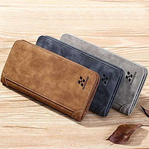 Ba30DEllylelly Cartera de Cuero PU Larga y Suave de la Vendimia Monedero Masculino Hombres de Negocios ultrafinos Billfold Smooth Touch Titulares de Tarjetas de Gran Capacidad