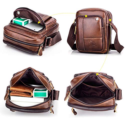 BAIGIO Bolso Bandolera Hombre de Cuero Bolso de Hombro Piel Pequeño Vintage Crossbody Bag Casual (Marrón)