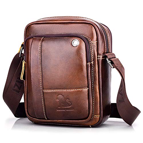 BAIGIO Bolso Bandolera Hombre de Cuero Bolso de Hombro Piel Pequeño Vintage Crossbody Bag Casual (Marrón)