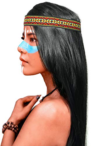 Balinco Peluca de India con Pelo Largo y Liso en + una Diadema Que le Hace Juego - para Hombres y Mujeres - Apto para el Carnaval