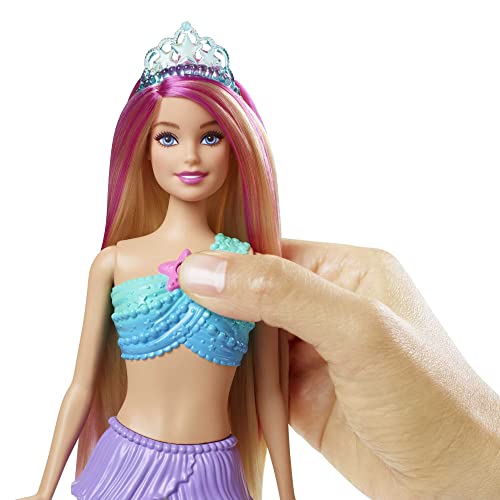 Barbie Dreamtopia Twinkle Lights Sirena - Muñeca Rubia con Mechas Rosas - Luces y Colores Bajo el Agua - 30,48 cm - Regalo para Niños de 3-7 Años