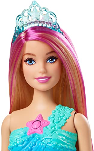 Barbie Dreamtopia Twinkle Lights Sirena - Muñeca Rubia con Mechas Rosas - Luces y Colores Bajo el Agua - 30,48 cm - Regalo para Niños de 3-7 Años