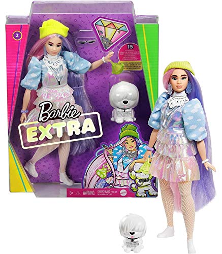 Barbie Extra muñeca con pelo rosado y violeta incluye mascota y accesorios (Mattel GVR05)