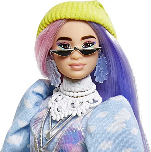 Barbie Extra muñeca con pelo rosado y violeta incluye mascota y accesorios (Mattel GVR05)