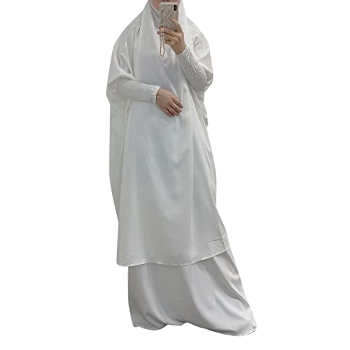 Batas de kaftan árabes islámicas de Abaya para mujer, túnica musulmana de dos piezas, suave y elegante ropa de mujer, blanco, Talla única