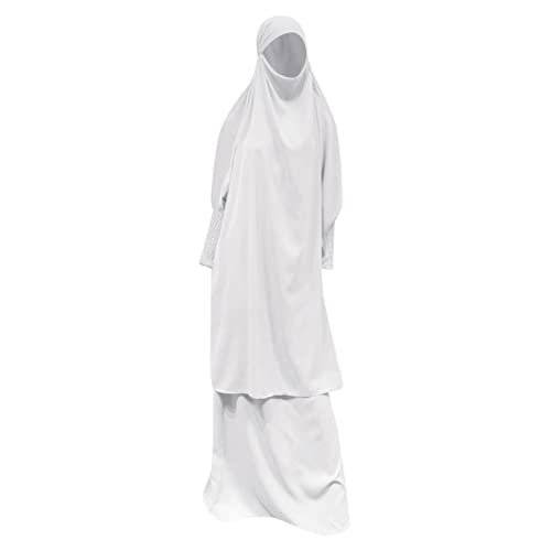 Batas de kaftan árabes islámicas de Abaya para mujer, túnica musulmana de dos piezas, suave y elegante ropa de mujer, blanco, Talla única