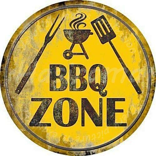 BBQ Barbecue Zone Póster de Pared Metal Creativo Placa Decorativa Cartel de Chapa Placas Vintage Decoración Pared Arte Muestra para Bar Club Café