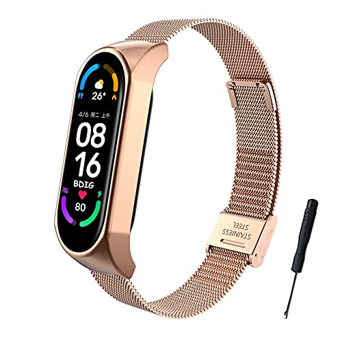 BDIG Correa Compatible Mi Band 6 Correas Metal, Mi Band 5/4 Pulsera de Acero Inoxidable Agradable para Mi Band 6/5/4 Correa (No Host)