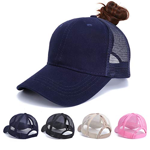 Beisbol Gorra para Mujer - Cola de Caballo Gorras de, Ajustable Algodón Sombrero eportes Clásica de Sol Hat Verano Cap Gorra de béisbol Camionero (Azul)