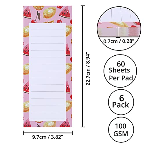 Belle Vous Bloc de Notas Magnético Lista de Quehaceres (Pack de 6) 9,7 x 22,7 cm - Libreta Pequeña - 6X Diseño Frutal Refrigerador Lista Compra, Recordatorios y Menú – Hojas Desprendibles