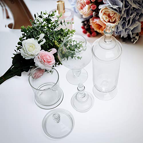 BELLE VOUS Bomboneras de Cristal Transparente Apotecario para Chuches (Pack de 3) Botes de Cristal con Tapa Decorativo Victoriano – para Alimentos, Buffets de Dulces en Fiestas, Bodas, Galletas