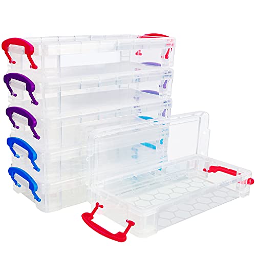 Belle Vous Organizador Lapices de Plástico (Pack de 6) 20,5 x 9,5 x 4,2 cm - Cajas de Plastico Apilables de Colores Variados - Cajas Organizadoras para Pinceles, Suministros Escolares, Oficina