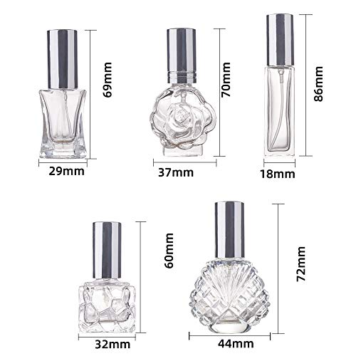 BENECREAT 5 Pack Botella Cristal de Perfume Spray de Perfume Contenedor Portátil de Atomizador Rellenable Recipiente de Spray de Cosmético 5 Estilos Mixtos