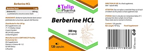 Berberina HCL 500mg 120 cápsulas, LABORATORIAMENTE PROBADO por AGROLAB ALEMANIA, altamente dosificado, no OGM, sin rellenos ni aditivos