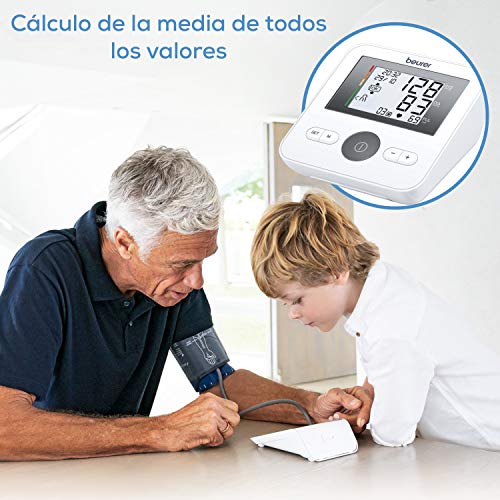 Beurer BM27 Tensiómetro de Brazo, Blanco, Indicador OMS, Detección de Arritmia, Memoria 4 x 30 Mediciones, función para indicar la posición favorable de medición, blanco, manguito universal 42 cm