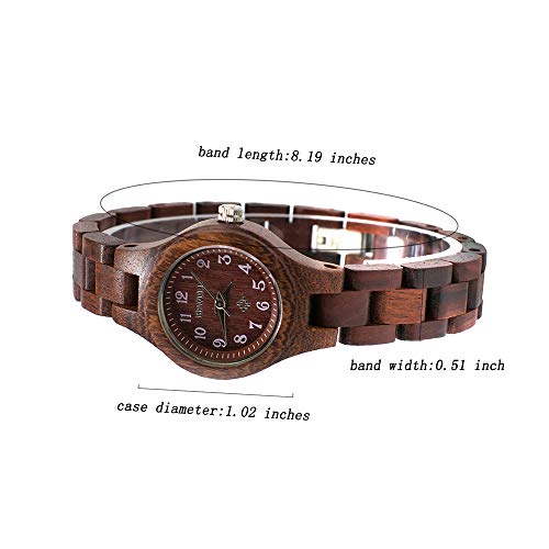 Bewell W123A Reloj de pulsera hecho a mano de arce natural con pantalla analógica ligera pequeña delgada caja de madera para mujer, regalo de San Valentín para ella (rojo)