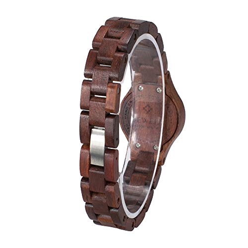 Bewell W123A Reloj de pulsera hecho a mano de arce natural con pantalla analógica ligera pequeña delgada caja de madera para mujer, regalo de San Valentín para ella (rojo)