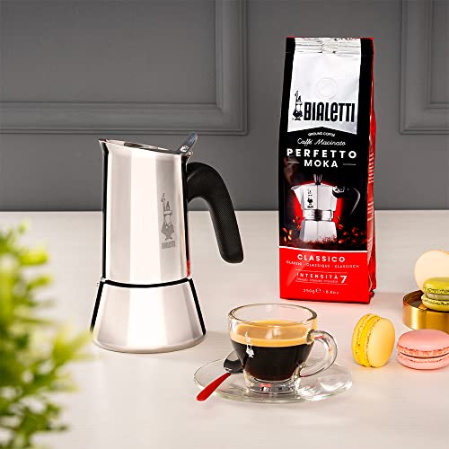 Bialetti - Nueva Venus de Inducción, Cafetera Italiana para Espressos de Acero inoxidable, adecuado para todo tipo de Placas, 10 Tazas de café (430 Ml), Aluminio y Plata