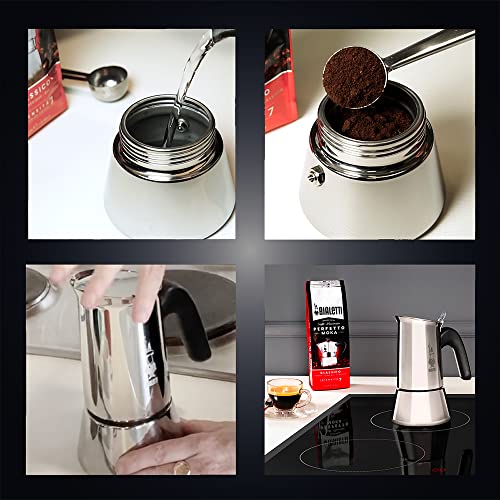 Bialetti - Nueva Venus de Inducción, Cafetera Italiana para Espressos de Acero inoxidable, adecuado para todo tipo de Placas, 10 Tazas de café (430 Ml), Aluminio y Plata