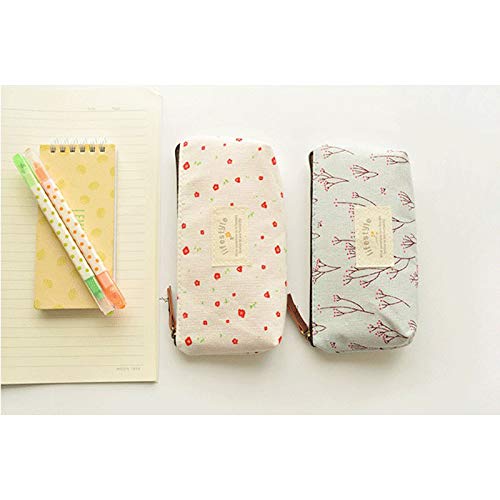 BIGBOBA 4pcs Pencil Case Cute Floral Lienzo lápiz Bolsa Oficina en casa Escuela papelería para Estudiantes