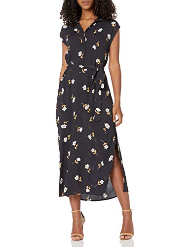 Billabong Women's Lovely Ways Button Front Midi Dress, Black Floral, S