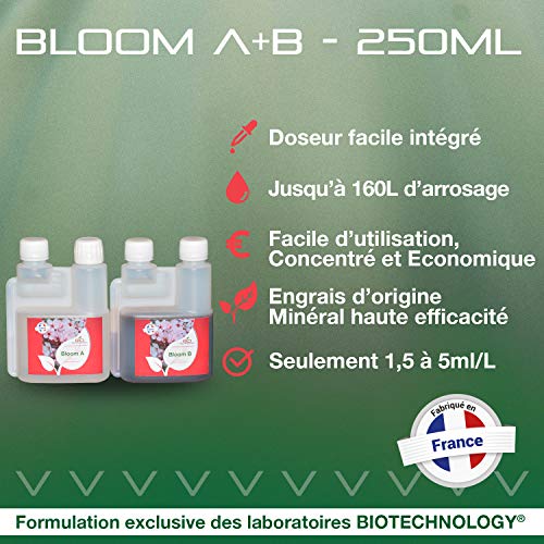 Bio Technology® | Fertilizante de Floración de Calidad | Fertilizante de Floración Universal | Gran Rendimiento y Aroma Bloom A + B - 250 ML